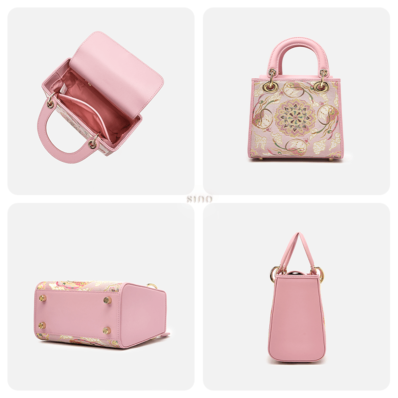 Song Brocade Powder Pink Crossbody Handbag Lotus & Lucky Rabbit Pattern - Image 7