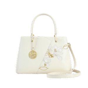 Embroidery Leather Magnolia Tote Bag Elegant Women Handbag with Scarf