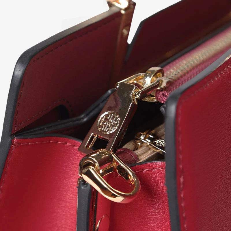 Sinocultural Embroidery Leather Red Tote Bag Magnolia Women's Handbag - Image 11