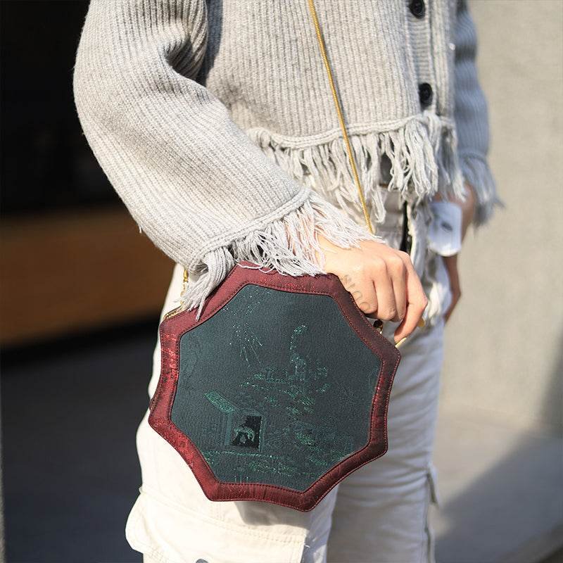 Ultra-Light Hexagonal Eco-Friendly Fabric Vintage Style Crossbody Bag 194g - Image 2