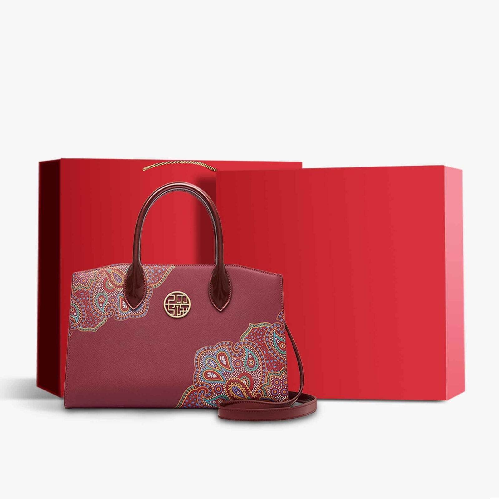 Chinese Style Leather Red Tote Bag Women's Wedding Handbag - Image 12