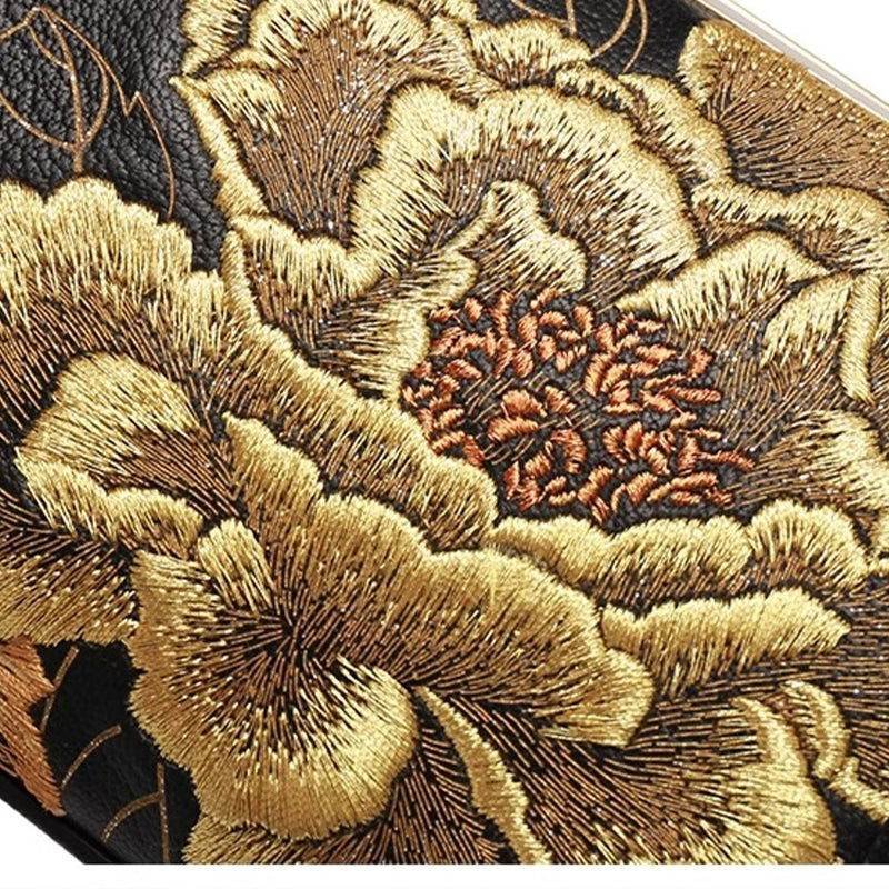 Embroidery Leather Kiss Lock Bag Royal Gold Peony Luxury Handbag - Image 9