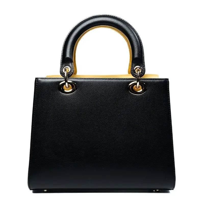 Embroidery Leather Black Lady Bag Gold Peony Luxury Handbag - Image 12