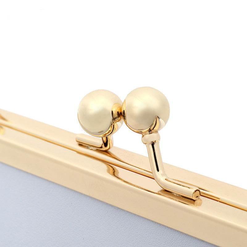 Embroidery Leather Blue Chain Kiss Lock Clutch Handbag Orchid - Image 8