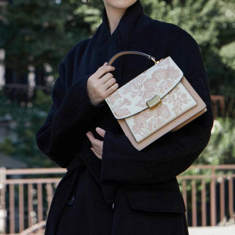 Embroidery Leather Peony Clutch Bag New Chinese Style Handbag - Image 7