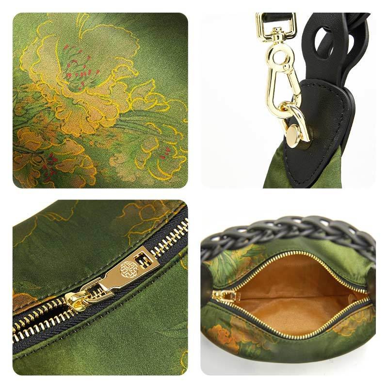 Xiangyunsha Silk Dark Green Mulberry Silk Shoulder Bag - Image 10