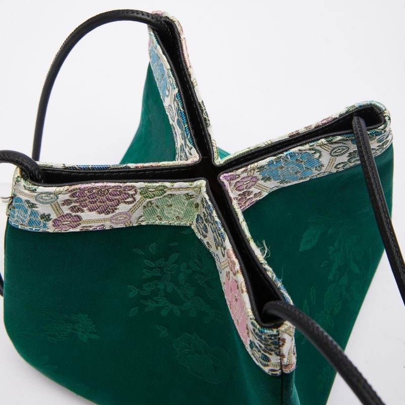 Xiangyunsha Silk Jacquard Vintage Green Bucket Bag - Image 4