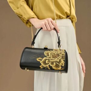 P110149_Embroidery_Leather_Chain_Barrel_Bag_Royal_Gold_Peony_Luxury_Handbag_7