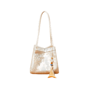Jacquard Brocade Beige Bucket Handbag Floral New Chinese Style