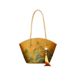 Chinese Painting Mulberry Silk Tote Bag Green Women Handbag