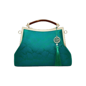 Mulberry Silk Green Pine Leaf Vintage Kiss Lock Clasp Bag