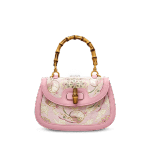Song Brocade Pink Mulberry Silk Handbag with Bamboo Handle