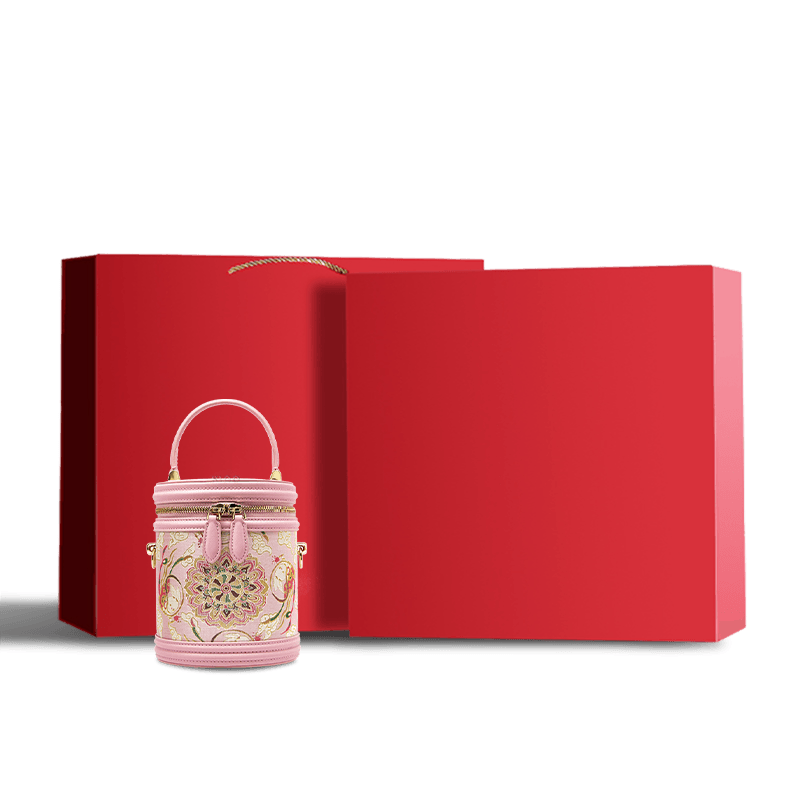 Song Brocade Powder Pink Bucket Bag Lotus & Lucky Rabbit Pattern - Image 9