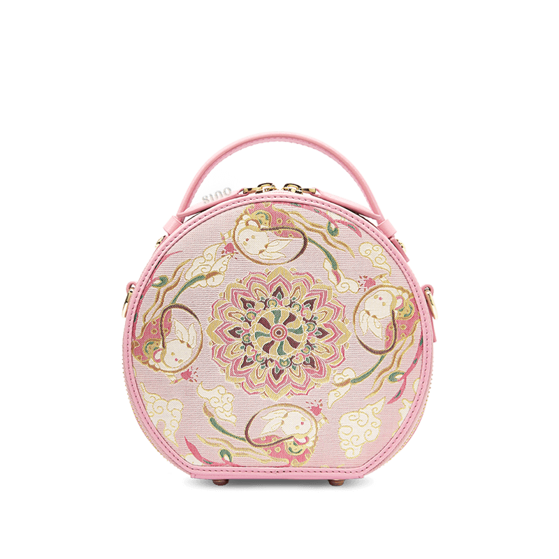 Song Brocade Powder Round Bag Lotus & Lucky Rabbit Pattern