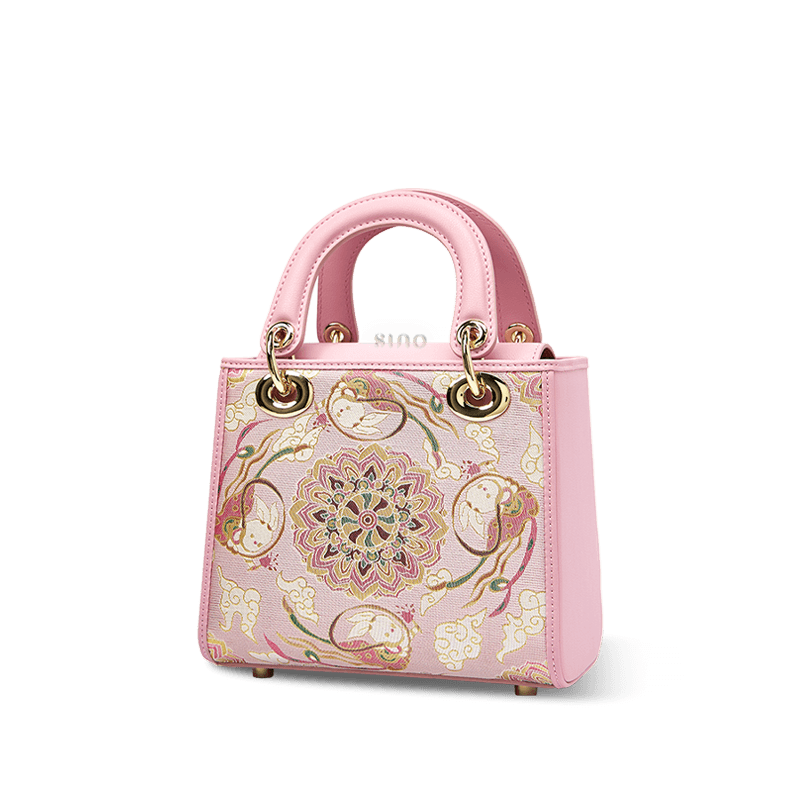 Song Brocade Powder Pink Crossbody Handbag Lotus & Lucky Rabbit Pattern - Image 8