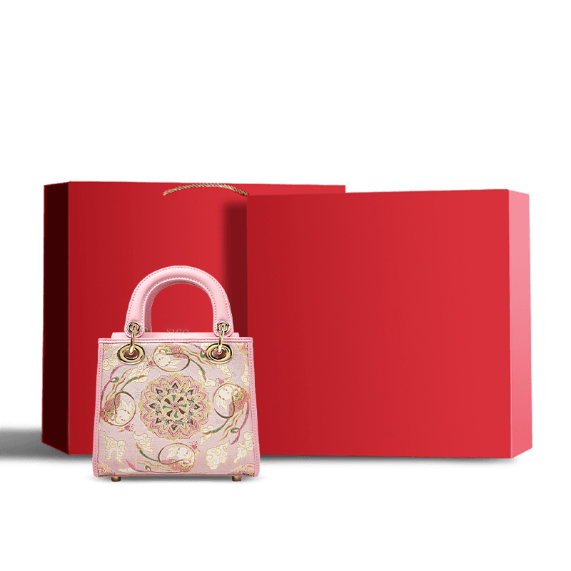 Song Brocade Powder Pink Crossbody Handbag Lotus & Lucky Rabbit Pattern - Image 9