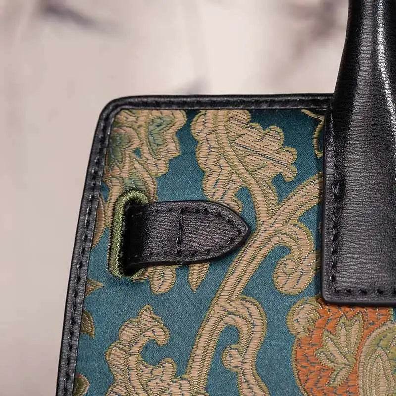 Handmade Song Brocade Chinoiserie Leather Kelly Bag Twining Flowers - Image 6