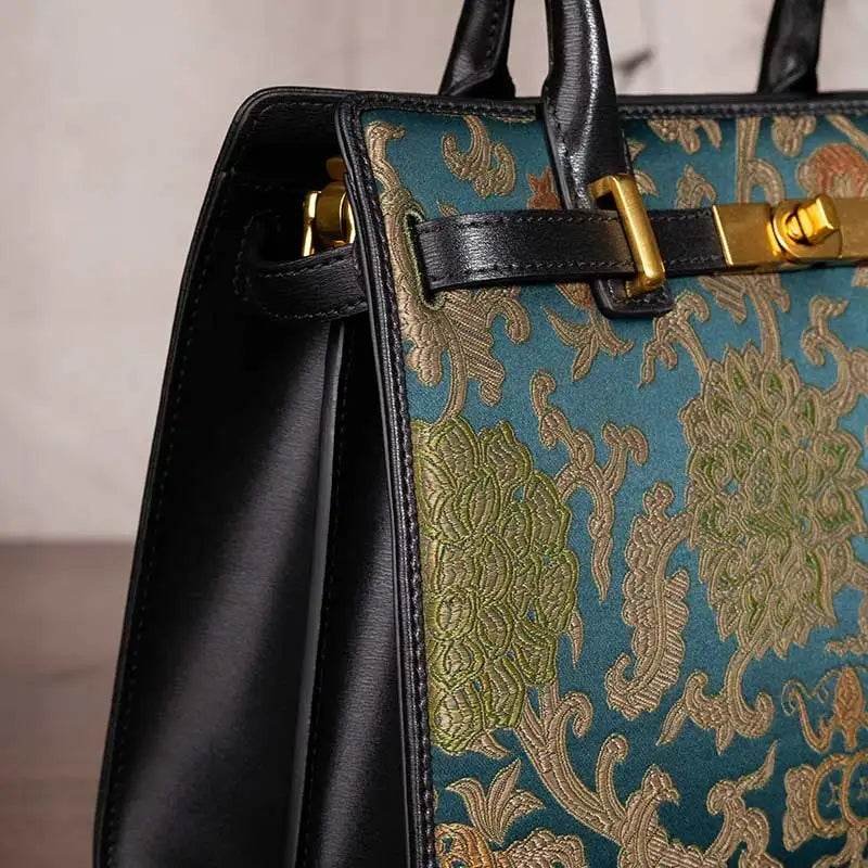 Handmade Song Brocade Chinoiserie Leather Kelly Bag Twining Flowers - Image 5