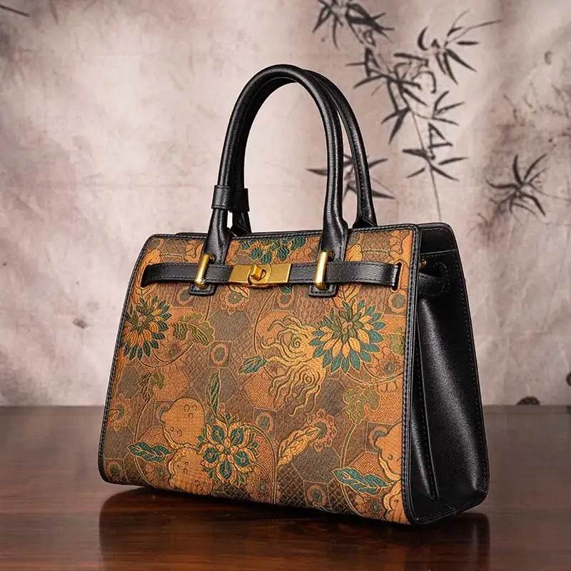 Handmade Song Brocade Chinoiserie Vintage Brown Kelly Bag - Image 3